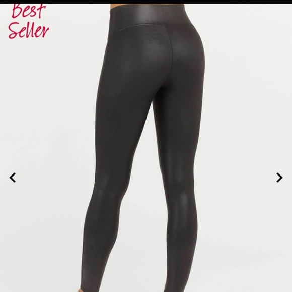 SPANXS FAUX LEATHER LEGGINGS BLACK SIZE MEDIUM - Picture 2 of 6